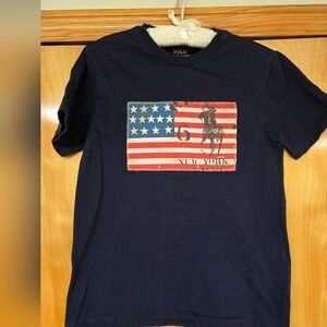 Polo Ralph Lauren Navy Blue Short Sleeve Boys T-shirt M (8-10) American Flag USA